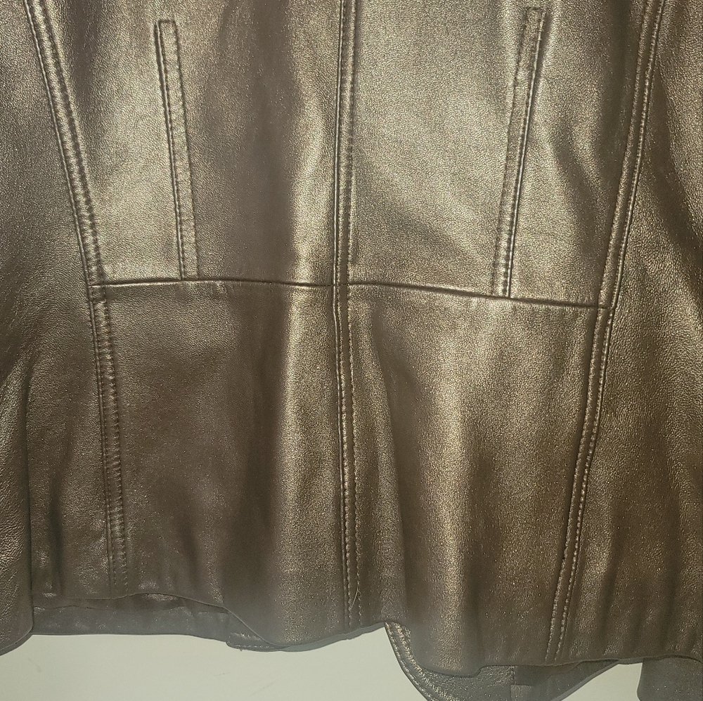 Bernardo  Metallic Bronze Gold Genuine Leather Blazer Coat Jacket - Picture 7 of 11